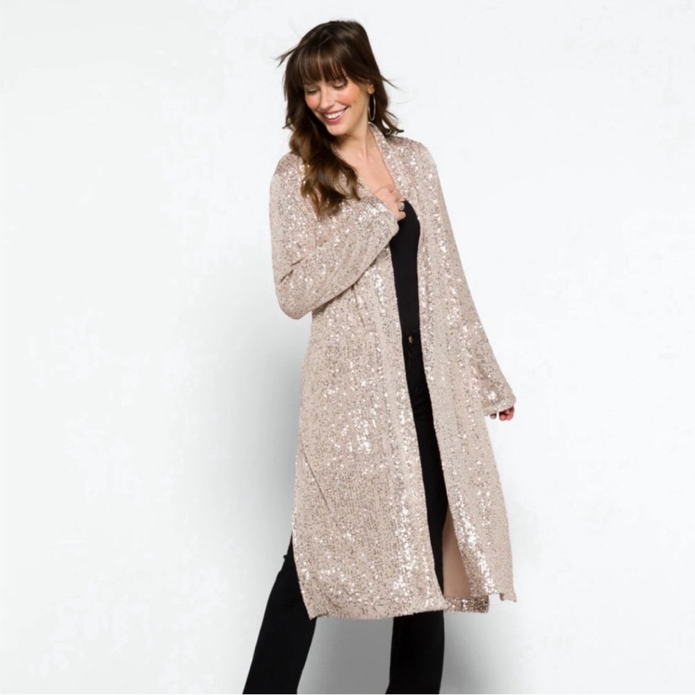 BB Dakota Steve Madden sequin duster/kimono.  Rose gold